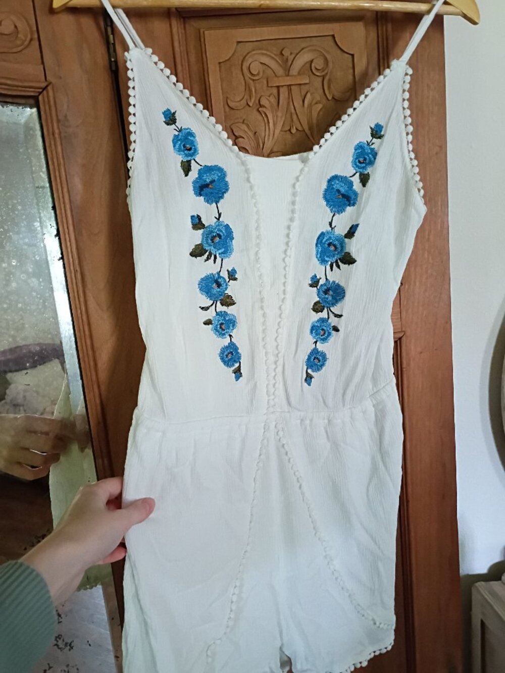 Aeropostale Blue/White Embroidered Sleeveless Romper